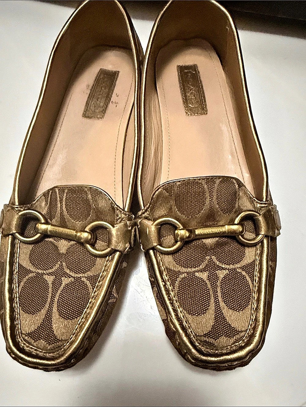 Coach Signature Jacquard Horsebit Loafers Brown & Gold US 8.5 B